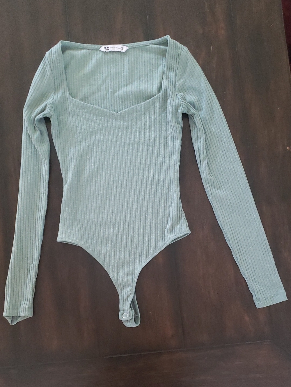 SO Ribbed Square Neck Long Sleeve Bodysuit - Sage